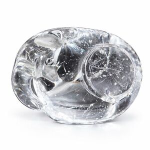 Solid Glass Elephant Figurine Paperweight Flattened Ears Trunk Down